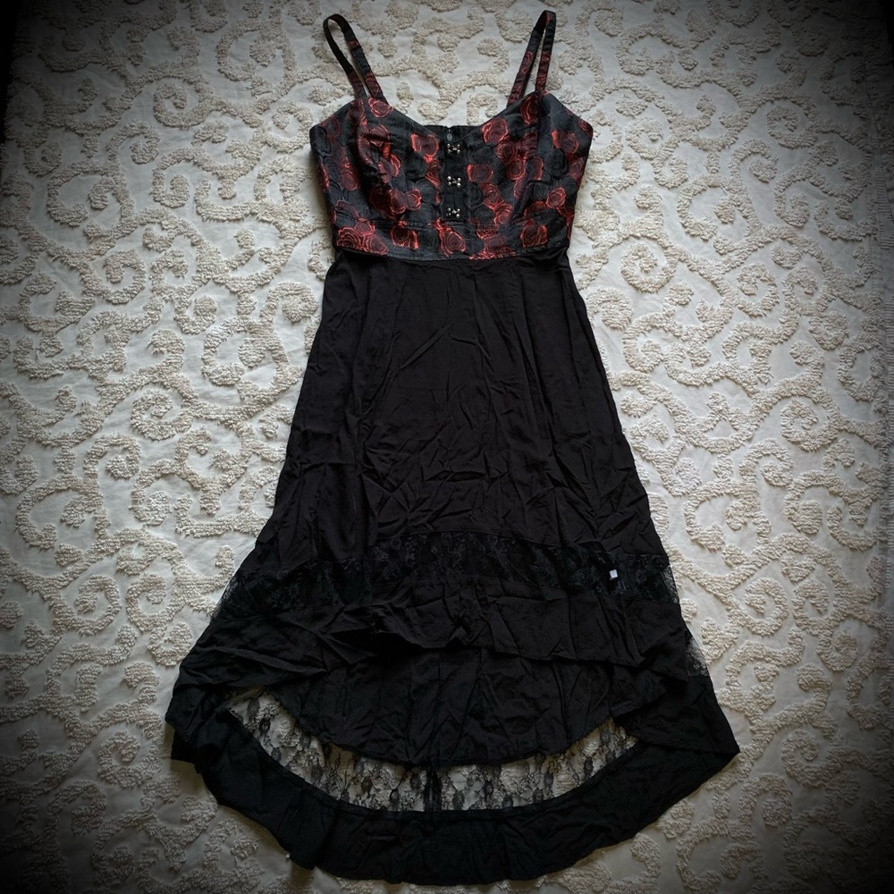 Royal Bones Red Black Rose Dress medium - Picture 2 of 15